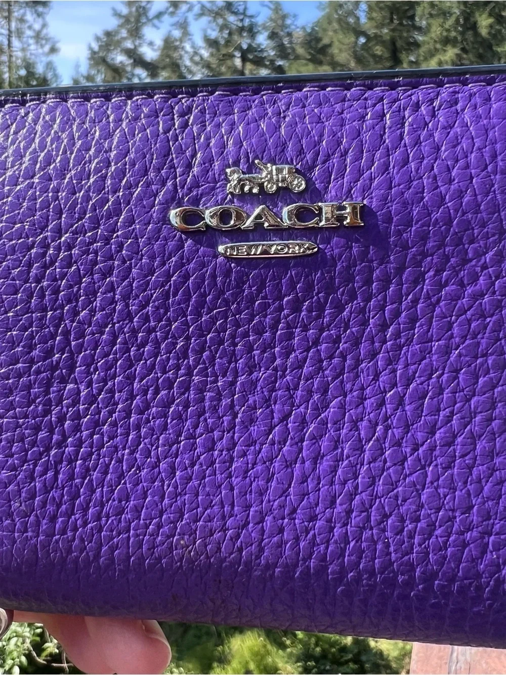 COACH Women's Snap Wallet Purple Pebble Leather with Silver Hardware AUTHENTIC